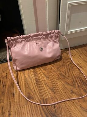 Soft Pink Drawstring Leather Crossbody Bag